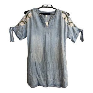 Blue Rain Women Chambray Embroidered Dress Small Francescas Blue Gift Tencel NWT
